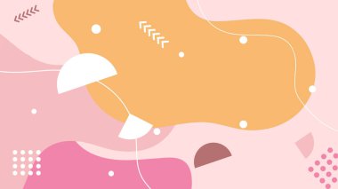 Soyut renkli Memphis düz geometrik şekiller arka plan. Çizgiler kare nokta üçgen daire ve dalgalı düz stil ile soyut kompozisyon. Poster, sunum, kart, kapak, afiş için tasarım.