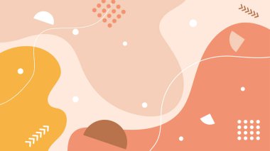 Soyut renkli Memphis düz geometrik şekiller arka plan. Çizgiler kare nokta üçgen daire ve dalgalı düz stil ile soyut kompozisyon. Poster, sunum, kart, kapak, afiş için tasarım.