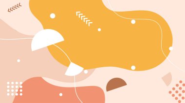 Soyut renkli Memphis düz geometrik şekiller arka plan. Çizgiler kare nokta üçgen daire ve dalgalı düz stil ile soyut kompozisyon. Poster, sunum, kart, kapak, afiş için tasarım.