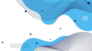 Soyut mavi Memphis düz geometrik şekiller arka plan. Çizgiler kare nokta üçgen daire ve dalgalı düz stil ile soyut kompozisyon. Poster, sunum, kart, kapak, afiş için tasarım.