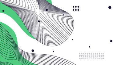 Soyut renkli yeşil Memphis düz geometrik şekiller arka plan. Çizgiler kare nokta üçgen daire ve dalgalı düz stil ile soyut kompozisyon. Poster, sunum, kart, kapak, afiş için tasarım.