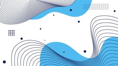 Soyut mavi Memphis düz geometrik şekiller arka plan. Çizgiler kare nokta üçgen daire ve dalgalı düz stil ile soyut kompozisyon. Poster, sunum, kart, kapak, afiş için tasarım.