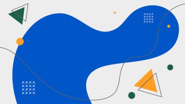 Soyut renkli Memphis düz geometrik şekiller arka plan. Çizgiler kare nokta üçgen daire ve dalgalı düz stil ile soyut kompozisyon. Poster, sunum, kart, kapak, afiş için tasarım.