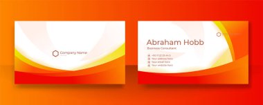 Modern yaratıcı ve temiz turuncu renkli kartvizit tasarımı şablonu. Lüks, zarif bir kartvizit tasarımı, modaya uygun basit geometrik dalga çizgileriyle. Vektör illüstrasyonu
