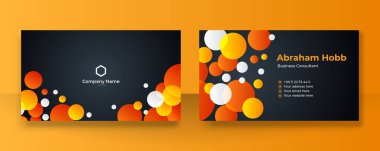 Modern yaratıcı ve temiz turuncu renkli siyah kart tasarım şablonu. Lüks, zarif bir kartvizit tasarımı, modaya uygun basit geometrik dalga çizgileriyle. Vektör illüstrasyonu