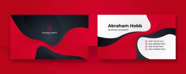 Modern yaratıcı ve temiz siyah kırmızı kart tasarım şablonu. Lüks, zarif bir kartvizit tasarımı, modaya uygun basit geometrik dalga çizgileriyle. Vektör illüstrasyonu