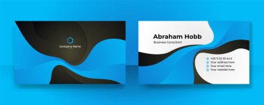 Modern yaratıcı ve temiz mavi kart tasarım şablonu. Lüks, zarif bir kartvizit tasarımı, modaya uygun basit geometrik dalga çizgileriyle. Vektör illüstrasyonu