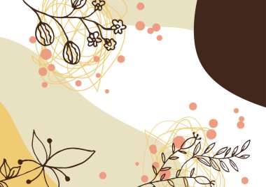 Hand drawn minimal floral abstract background with flower, leaves, geometric form, liquid, blob, and pattern. Stylish poster design for wall decoration
