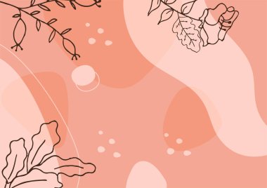 Hand drawn minimal floral abstract background with flower, leaves, geometric form, liquid, blob, and pattern. Stylish poster design for wall decoration