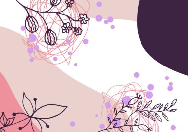 Hand drawn minimal floral abstract background with flower, leaves, geometric form, liquid, blob, and pattern. Stylish poster design for wall decoration