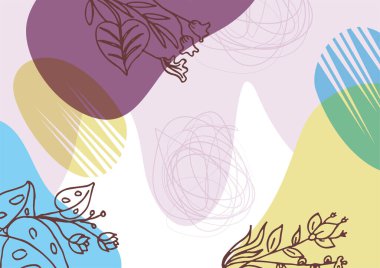 Hand drawn minimal floral abstract background with flower, leaves, geometric form, liquid, blob, and pattern. Stylish poster design for wall decoration