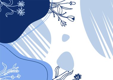 Hand drawn minimal floral abstract background with flower, leaves, geometric form, liquid, blob, and pattern. Stylish poster design for wall decoration