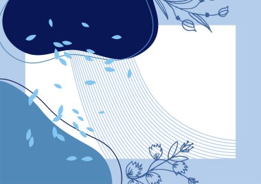 Hand drawn minimal floral abstract background with flower, leaves, geometric form, liquid, blob, and pattern. Stylish poster design for wall decoration