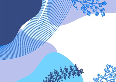 Hand drawn minimal floral abstract background with flower, leaves, geometric form, liquid, blob, and pattern. Stylish poster design for wall decoration