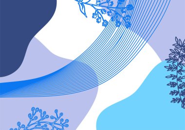 Hand drawn minimal floral abstract background with flower, leaves, geometric form, liquid, blob, and pattern. Stylish poster design for wall decoration