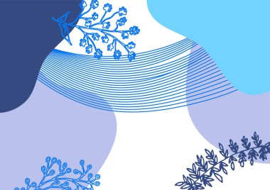 Hand drawn minimal floral abstract background with flower, leaves, geometric form, liquid, blob, and pattern. Stylish poster design for wall decoration