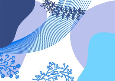 Hand drawn minimal floral abstract background with flower, leaves, geometric form, liquid, blob, and pattern. Stylish poster design for wall decoration