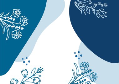 Hand drawn minimal floral abstract background with flower, leaves, geometric form, liquid, blob, and pattern. Stylish poster design for wall decoration