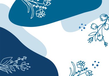 Hand drawn minimal floral abstract background with flower, leaves, geometric form, liquid, blob, and pattern. Stylish poster design for wall decoration
