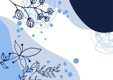 Hand drawn minimal floral abstract background with flower, leaves, geometric form, liquid, blob, and pattern. Stylish poster design for wall decoration