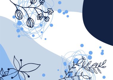 Hand drawn minimal floral abstract background with flower, leaves, geometric form, liquid, blob, and pattern. Stylish poster design for wall decoration