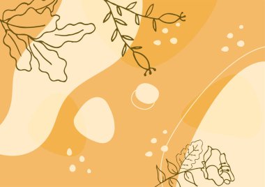 Hand drawn minimal floral abstract background with flower, leaves, geometric form, liquid, blob, and pattern. Stylish poster design for wall decoration