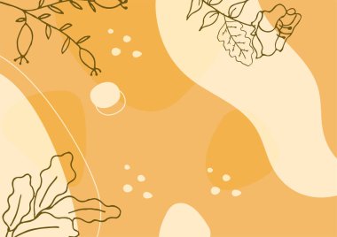 Hand drawn minimal floral abstract background with flower, leaves, geometric form, liquid, blob, and pattern. Stylish poster design for wall decoration