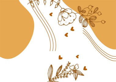 Hand drawn minimal floral abstract background with flower, leaves, geometric form, liquid, blob, and pattern. Stylish poster design for wall decoration