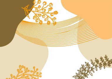 Hand drawn minimal floral abstract background with flower, leaves, geometric form, liquid, blob, and pattern. Stylish poster design for wall decoration
