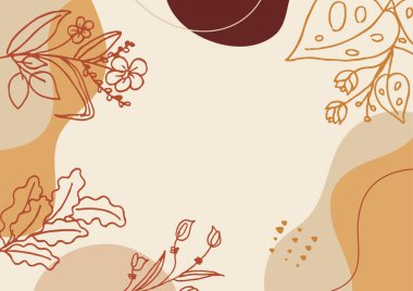 Hand drawn minimal floral abstract background with flower, leaves, geometric form, liquid, blob, and pattern. Stylish poster design for wall decoration