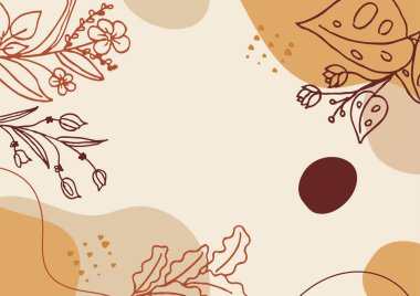 Hand drawn minimal floral abstract background with flower, leaves, geometric form, liquid, blob, and pattern. Stylish poster design for wall decoration