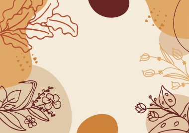 Hand drawn minimal floral abstract background with flower, leaves, geometric form, liquid, blob, and pattern. Stylish poster design for wall decoration