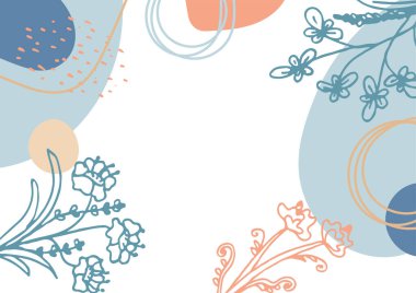 Hand drawn minimal floral abstract background with flower, leaves, geometric form, liquid, blob, and pattern. Stylish poster design for wall decoration