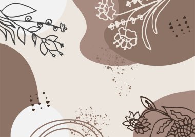 Hand drawn minimal floral abstract background with flower, leaves, geometric form, liquid, blob, and pattern. Stylish poster design for wall decoration