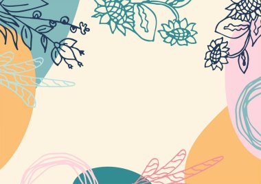 Hand drawn minimal floral abstract background with flower, leaves, geometric form, liquid, blob, and pattern. Stylish poster design for wall decoration