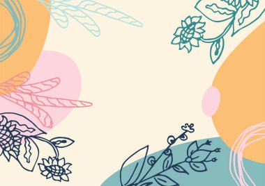 Hand drawn minimal floral abstract background with flower, leaves, geometric form, liquid, blob, and pattern. Stylish poster design for wall decoration