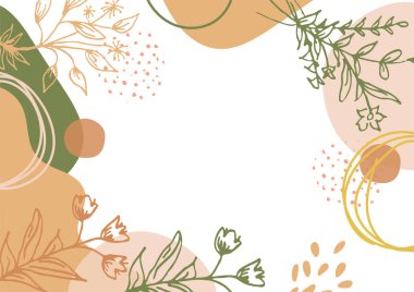 Hand drawn minimal floral abstract background with flower, leaves, geometric form, liquid, blob, and pattern. Stylish poster design for wall decoration