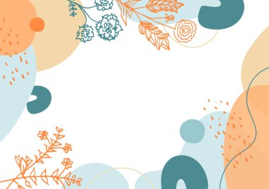 Hand drawn minimal floral abstract background with flower, leaves, geometric form, liquid, blob, and pattern. Stylish poster design for wall decoration