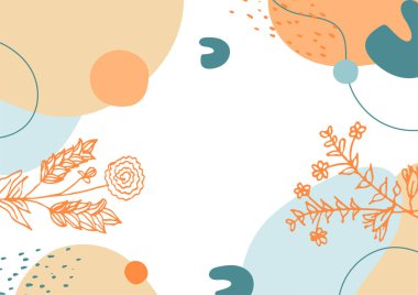 Hand drawn minimal floral abstract background with flower, leaves, geometric form, liquid, blob, and pattern. Stylish poster design for wall decoration