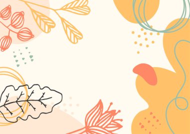 Hand drawn minimal floral abstract background with flower, leaves, geometric form, liquid, blob, and pattern. Stylish poster design for wall decoration