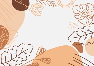 Hand drawn minimal floral abstract background with flower, leaves, geometric form, liquid, blob, and pattern. Stylish poster design for wall decoration