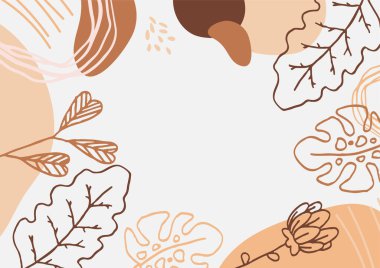 Hand drawn minimal floral abstract background with flower, leaves, geometric form, liquid, blob, and pattern. Stylish poster design for wall decoration