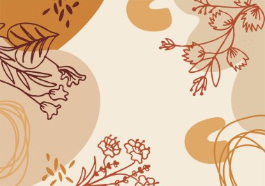 Hand drawn minimal floral abstract background with flower, leaves, geometric form, liquid, blob, and pattern. Stylish poster design for wall decoration