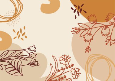 Hand drawn minimal floral abstract background with flower, leaves, geometric form, liquid, blob, and pattern. Stylish poster design for wall decoration