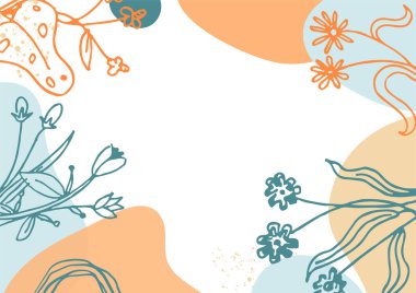 Hand drawn minimal floral abstract background with flower, leaves, geometric form, liquid, blob, and pattern. Stylish poster design for wall decoration