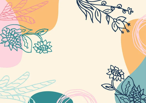 Hand drawn minimal floral abstract background with flower, leaves, geometric form, liquid, blob, and pattern. Stylish poster design for wall decoration