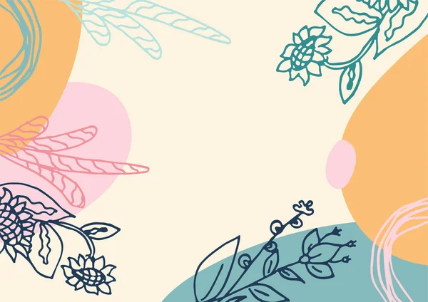 Hand drawn minimal floral abstract background with flower, leaves, geometric form, liquid, blob, and pattern. Stylish poster design for wall decoration