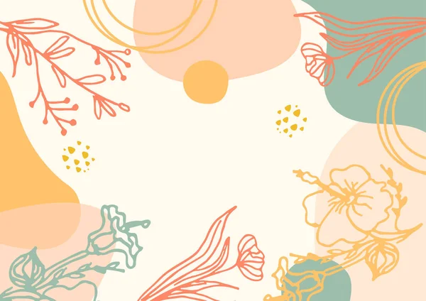 Hand drawn minimal floral abstract background with flower, leaves, geometric form, liquid, blob, and pattern. Stylish poster design for wall decoration