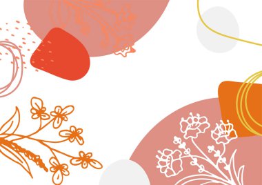 Hand drawn minimal floral abstract background with flower, leaves, geometric form, liquid, blob, and pattern. Stylish poster design for wall decoration