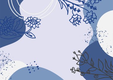 Hand drawn minimal floral abstract background with flower, leaves, geometric form, liquid, blob, and pattern. Stylish poster design for wall decoration